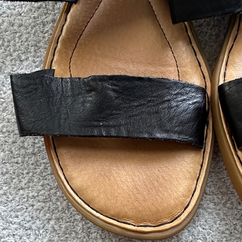 Born Black Leather Double-Strap Slide Sandals - Women 9 - Picture 7 of 8